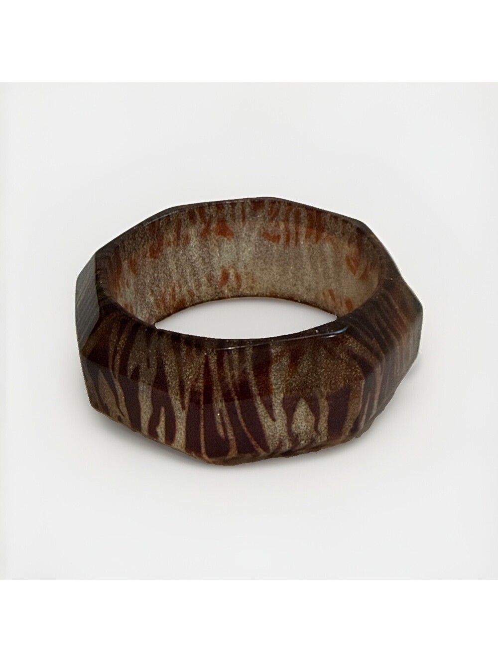 Vintage Lucite Glitter Zebra Print Octagonal Bangle Bracelet